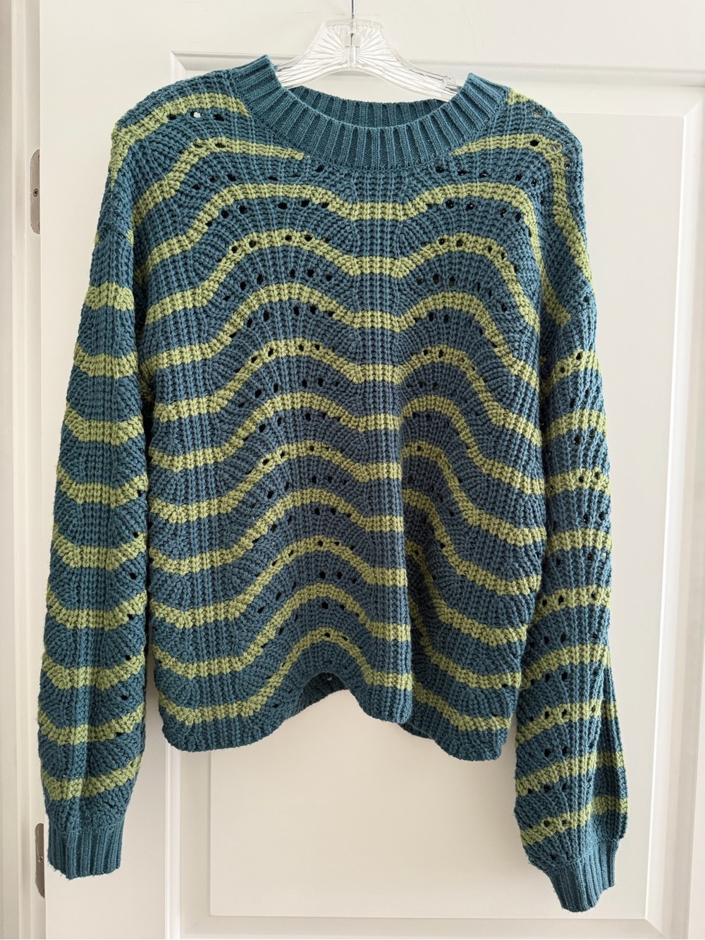 Jessica Simpson Wave Stripe Open Knit Sweater Blue Green